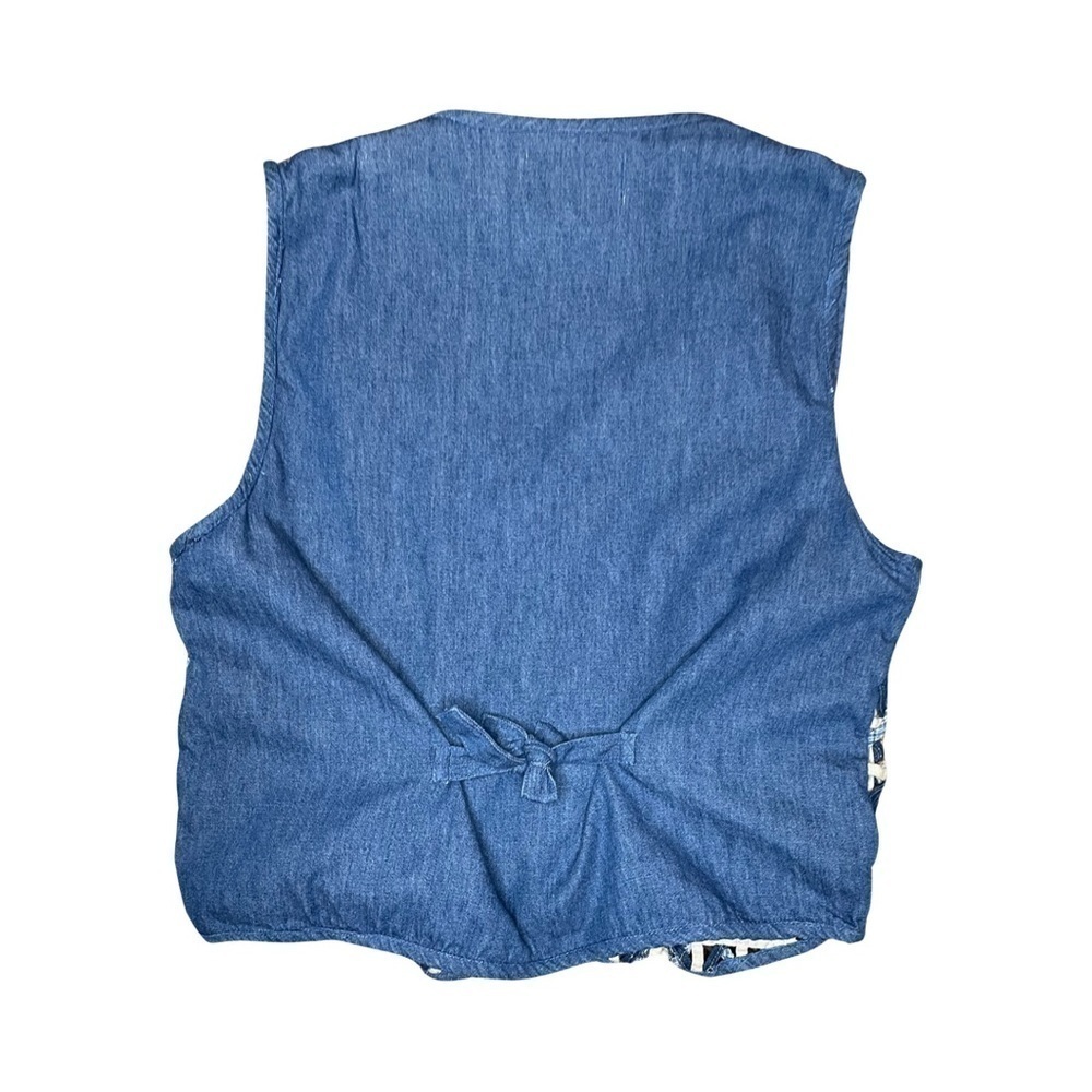 Vintage Denim Crochet Lace Vest Women’s M Boho Western Cowgirl Button Front - Picture 2 of 7